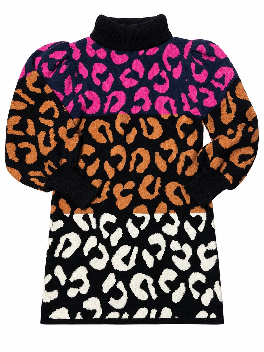 Farm Rio- Colorblock Leopard Turtleneck Sweater Dress - wool blend- small